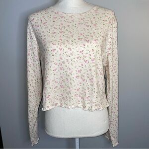 Arizona Floral Ribbed Lettuce Hem Shirt